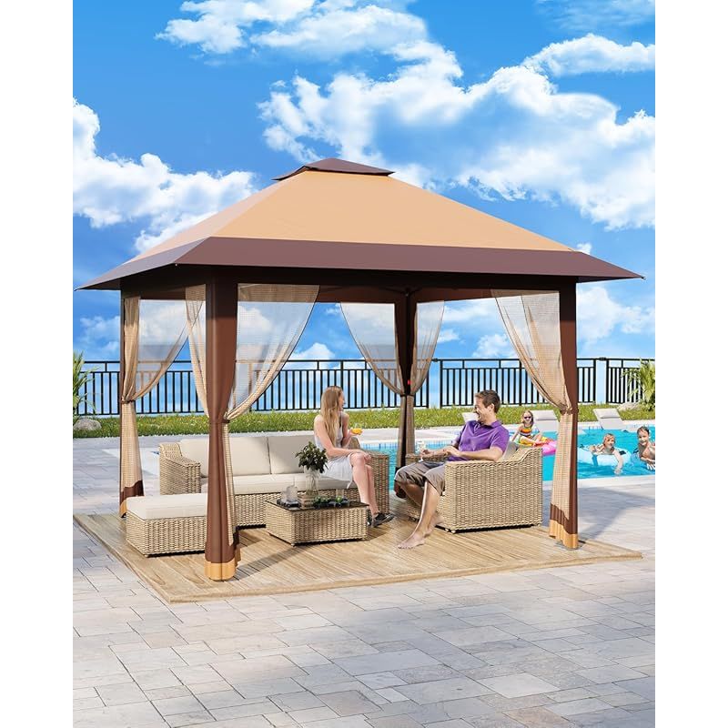 Spacious 13X13 FT Hexagonal Pop-Up Gazebo, Sturdy Steel Structure with Mesh Netting for Outdoor Patios, Backyards, And Decks