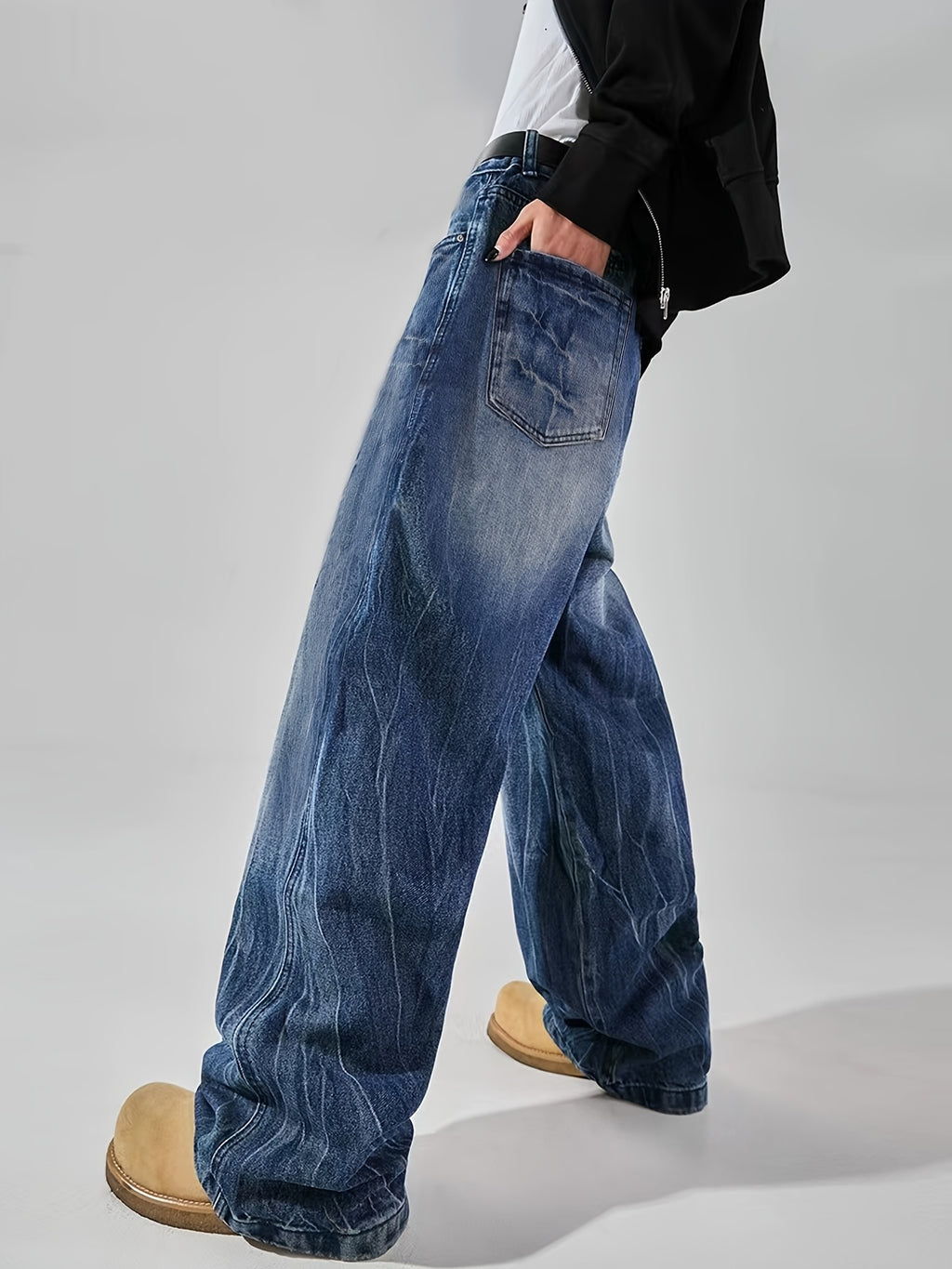 Men'S Spring\u002Fsummer American Loose Straight-leg Wide-leg Casual Jeans