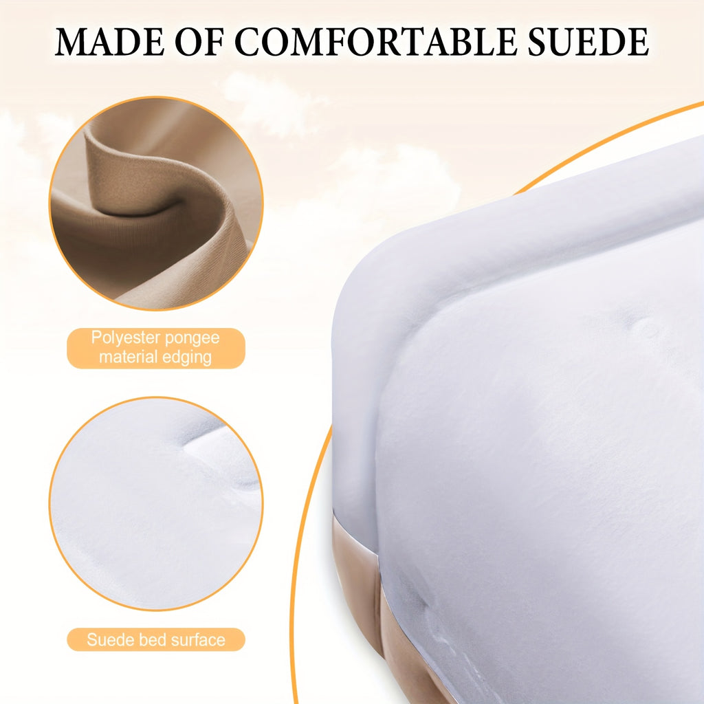 Deluxe Plush Queen Air Mattress With Headboard, Built-in Rechargeable Pump, 18 Inch Inflatable Mattress For Family Guest Travel Camping, Fabric And Dutch Velvet Blow Up Air Bed, 18'' Queen Khaki