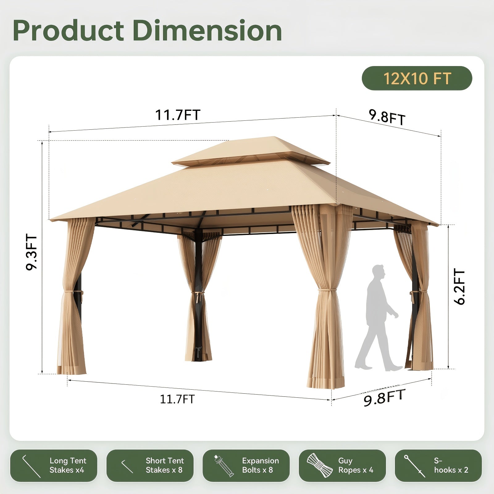 8x8\u002F10x10\u002F12x10ft Patio Gazebo Outdoor Gazebo with Double Roof Metal Frame Canopy Carpas Para Patio Heavy Duty Shelter with Mosquito Net Screen for Backyard Lawn Garden Deck(Grey\u002FBeige\u002FBlue)