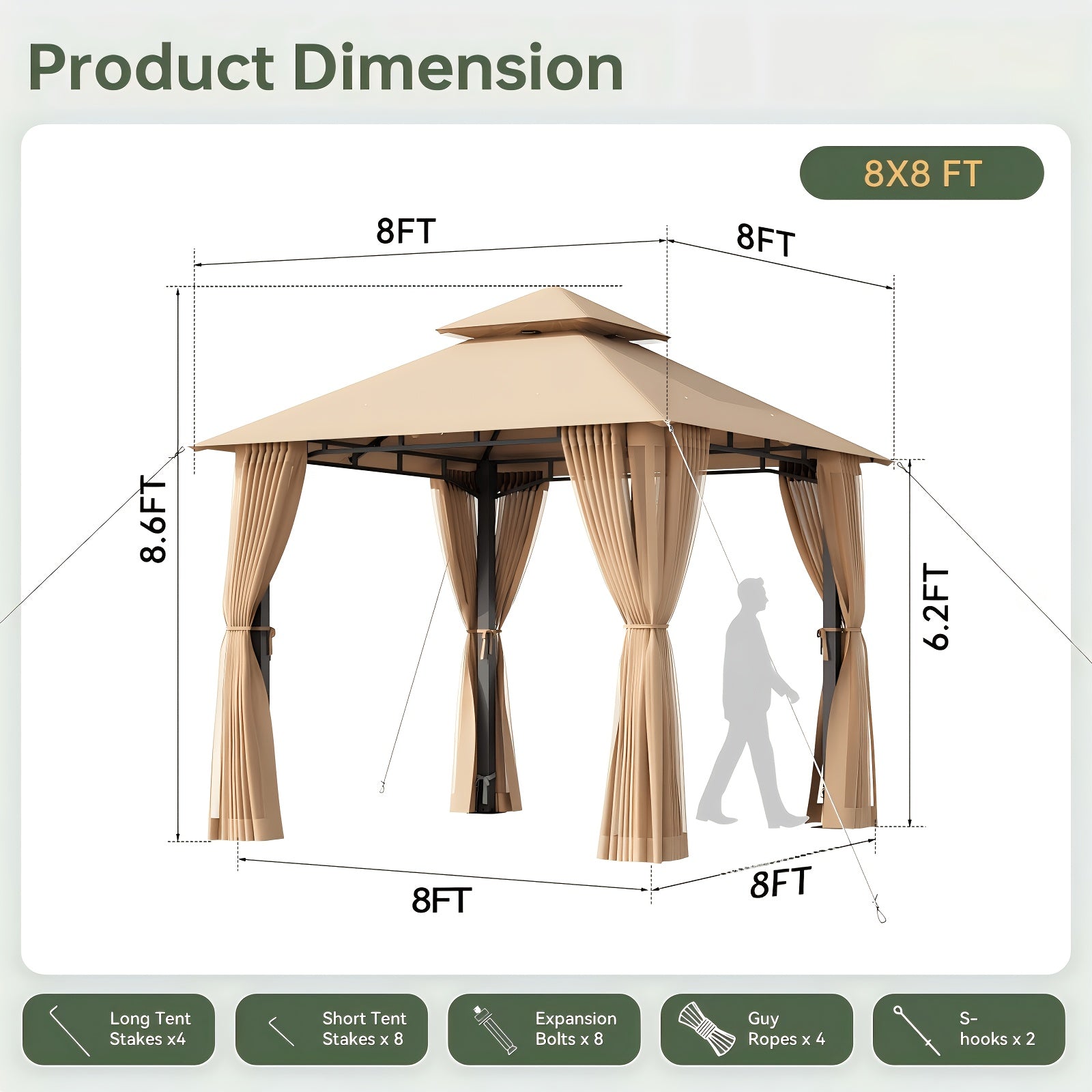 8x8\u002F10x10\u002F12x10ft Patio Gazebo Outdoor Gazebo with Double Roof Metal Frame Canopy Carpas Para Patio Heavy Duty Shelter with Mosquito Net Screen for Backyard Lawn Garden Deck(Grey\u002FBeige\u002FBlue)